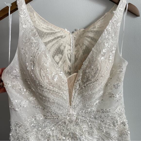 Martha Blanc | Women’s Wedding Dress Sleeveless Button Back Sheer Sequins Train - Picture 6 of 15